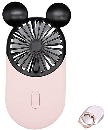 DecoLife Cute Personal Mini Fan, Handheld & Portable USB Rechargeable Fan with Beautiful LED Light, 3 Adjustable Speeds, Portable Holder, Perfect for Indoor Or Outdoor Activities, Cute Mouse (Pink)
