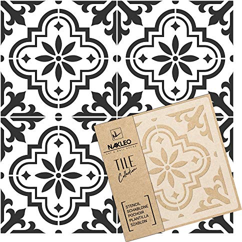 NAKLEO Tile Painting Stencil 15x15 cm, Valetta Spanish Moorish Flower Moroccan, Plastic Reusable Template, Home Decor Craft DIY, Floor Concrete Patio Wall - Terracotta