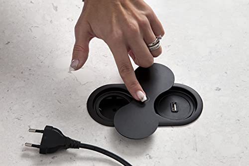 Enchufe para encimera con alas 2 tomas negro mate