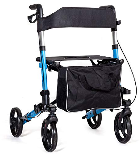 Elite Care X Cruise Folding Lightweight Compact rollator Wheeled Walker Walking Frame with seat - Choice of Colours (Blue)