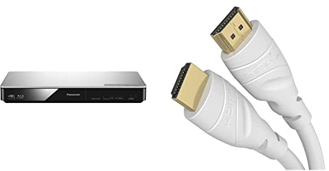 Panasonic DMP-BDT185EG 3D Blu-ray Player (4K Upscaling, DLNA, VoD, HDMI-Steuerung, USB, MKV-Playback) Silber & KabelDirekt - weißes 4K HDMI Kabel - 1,5m - TOP Series