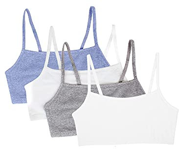 Fruit of the Loom Women's Spaghetti Strap Cotton Sports Bra, Heather Grey/White/White/Blue Heather 4-Pack, 18 (Pack of 4)