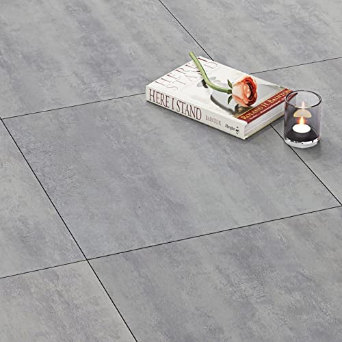 FunStick 15 Stück Selbstklebende Fliesen Betonoptik 30X30CM Fliesenaufkleber Boden Grau PVC Bodenbelag Selbstklebend Fliesenoptik Klebefolie Küche Vinylboden Dielen Laminat Selbstklebend Fußboden