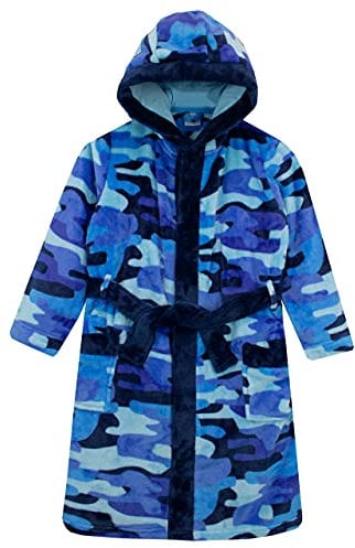 Harry Bear Camo Boys Dressing Gown, Kids Dressing Gown, Cosy Boys Bathrobes, Blue 11-12 Years