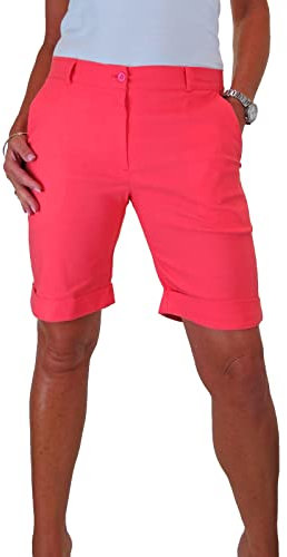 icecoolfashion Womens Stretch Shorts with Pockets Above Knee Length Straight Leg Bermudas with Turn Up Cuffs Coral Orange 8-22 (10)