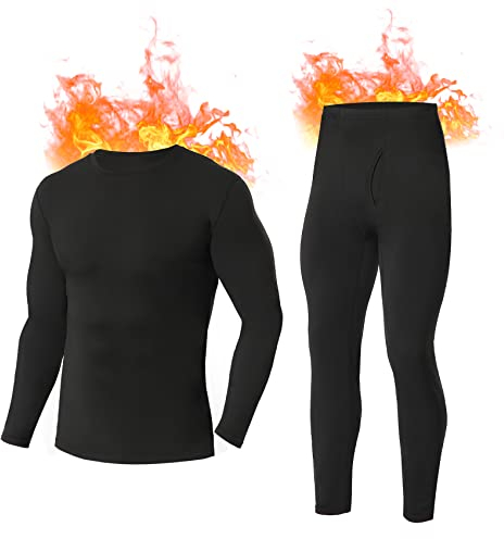 SIMIYA Herren Thermounterwäsche Set, warme Unterwäsche mit Innenfleece, Ultraleicht Oberteil und Unterteil mit Eingriff Langarm Funktionsunterwäsche Rundhals Skiunterwäsche für Winter (Schwarz, XL)