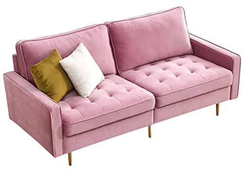 XYEJL Modernes Sofa, Schlafsofa Mit 2 Kissen, Samtstoff Couch, Ecksofa Mit Robustem Holzrahmen Und Goldenen Metallfüßen, Easy Sauber, Für Wohnzimmer/Schlafzimmer/Jugendzimme/Wohnung ,Pink