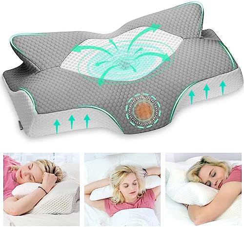 Elviros Orthopädisches Kissen Memory Foam, Seitenschläferkissen Nackenstützkissen, Kopfkissen Nackenschmerzen Ergonomisches Schlafkissen für Nacken-und Schulterschmerzen