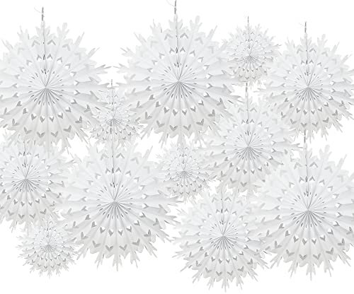 Time to Sparkle 12 Pack Mix Tissue Paper Fan Party Fan Snowflake Christmas Wedding Decoration Mix-White