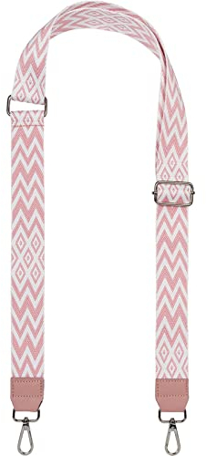 styleBREAKER Taschen Schulterriemen verstellbar mit Zick-Zack Rauten Muster, Wechsel Taschengurt, Handyband, Handykette 02013027, Farbe:Rose-Weiß