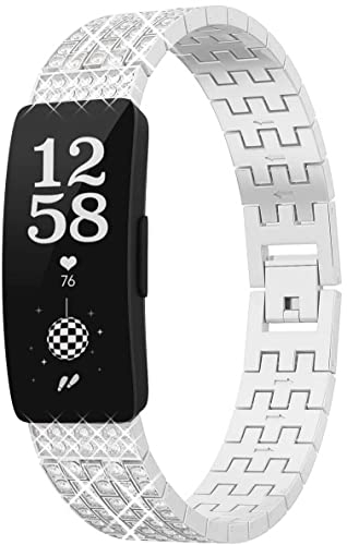 Miimall Damen Armband Kompatibel mit Fitbit Inspire/Inspire 2/Inspire hr Ersatzarmband, Glänzenden Strasssteinen Hochwertiges Legierung Metall Uhrenarmband für Fitbit Inspire/Inspire 2 - Silber