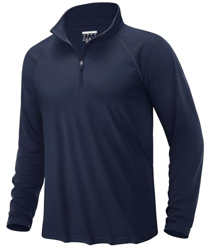 KEFITEVD Mens Long Sleeve Running Tops Summer UPF 50+ Sport Shirts UV Protection Outdoor Tops with 1/4 Zip,Navy Blue,L