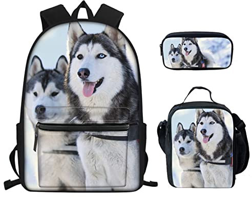 Renewold Kids School Backpack Set, School Bag Lunch Box Pencil Case 3 Pack Set, Husky, Einheitsgröße, Schulranzen-Set