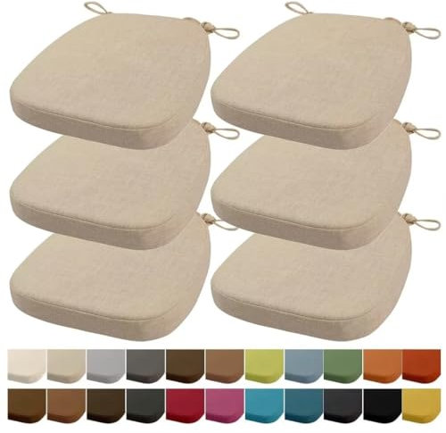 Orumrud 40x38x33CM(3CM Dicke) Stuhlkissen, Gartenstuhl Sitzkissen, Esszimmerstuhl Sitzkissen, waschbar, mit Reißverschluss, Riemen, rutschfestes Sitzkissen für Gartenstuhl (Beige 6 Stück)