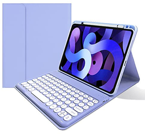 kaitesi Keyboard Case for iPad 9th/ 8th/ 7th Generation 10.2 Inch, Air 3rd Gen, Pro 10.5 inch, Detachable Round Key Color Keyboard Cover Purple