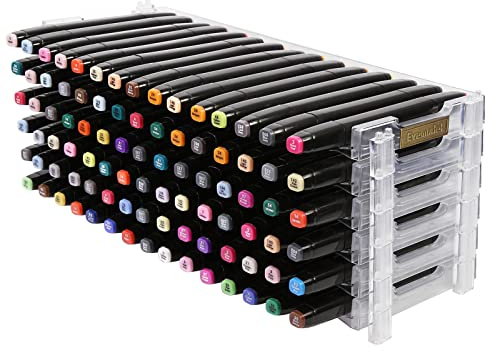 Evemodel 15X6 Slots Penholder Display and Storage Pen Rack for Art Marker Pens Home School Office (Clear, 6pcs)