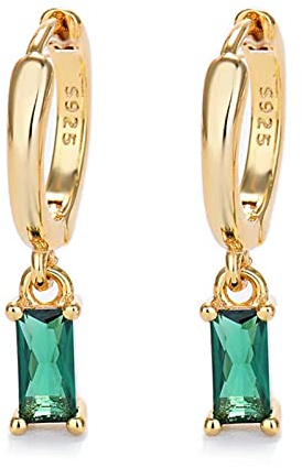 Goldene Ohrringe Damen mit grünem Tropfen, Creolen Gold für Frauen 14K Gold Ohrringe Kreolen Gold für Mädchen und Männer 2PCS