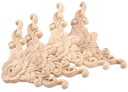 4 piezas de 8 x 8 cm de madera tallada en madera para armario de puerta estilo sin pintar