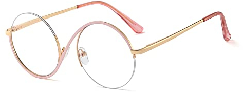kachawoo Halbe randlose Brillen Null Diopter Brillenrahmen 8 S Form Metall Verschreibung Runde Anti Blaulicht Ray Brillen (pink gold frame)