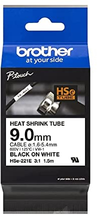 Brother Original Pro Tape HSe-221E Schrumpfschlauch – schwarz auf weiß