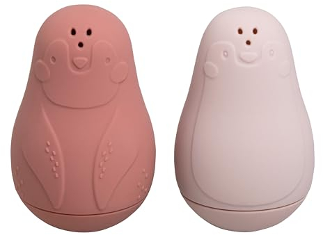 Baby's Only - Spritzfigur Pinguin - Badewannenspielzeug - Silikonen Badespielzeug - wasserspielzeug ab 6 Monaten - 2 Stücks - Stone Red & Alt Rosa