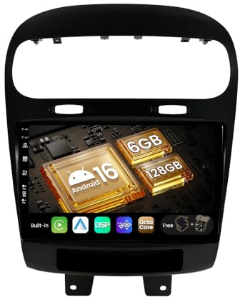 SXAUTO - 6G+128G - Android 16 IPS Autoradio für FIAT Freemont Dodge Journey Leap (2012-2020) - Eingebaut Carplay/Android Auto/DSP - Kamera + MIC - DAB Lenkradsteuerung Fast-Boot 360-CAM 2 Din 9 Zoll