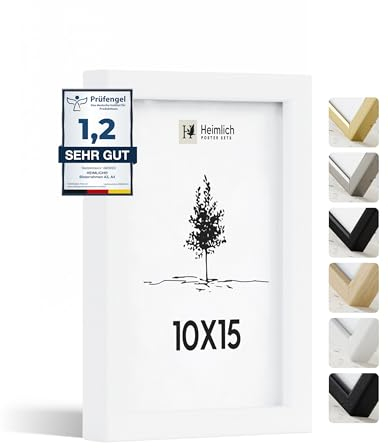 Heimlich® - Cadre photo - 10 x 15 cm, bois d'ayous, blanc - Petit cadre photo avec protection plastique - Montage mural ou à poser