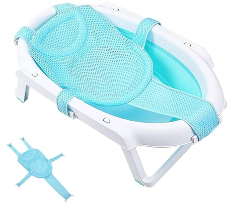 Red de Baño para Bebé, Asiento de Bañera para Bebé, Adaptador Bañera Bebe Recien Nacido, Hamaca de Red para Bañera Bebe, Alfombrilla de Baño para Bebé, para Recién Nacidos de 0 a 24 Meses (Azul)