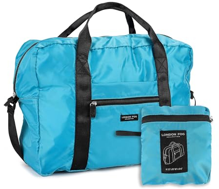 London Fog Faltbare Reisetasche aus Nylon mit Tasche, wasserabweisend, Schwarz, Lagune, Reisetasche