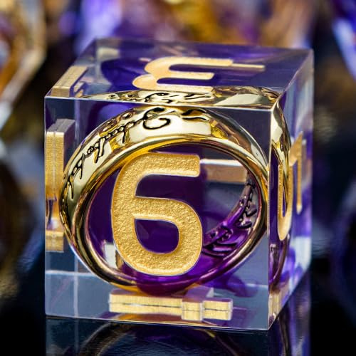 ORIFANTOU Magic Golden Ring DND-Würfel-Set, scharfe Kanten, aus Kunstharz, mit Box, für die Verwendung mit RPG, D&D, Tischspiele, Lord D und D, polyedrisches Würfelset