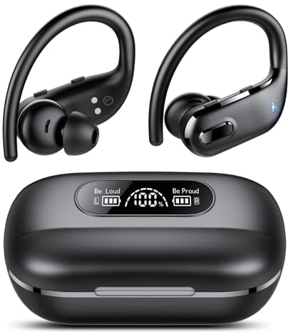 Bluetooth Kopfhörer Sport, Kopfhörer Kabellos Bluetooth 5.3 Kopfhörer In Ear mit 4 ENC Mirc, 80 Std Tiefer Bass, Tastensteuerung, IPX7 wasserdichte Ohrhörer mit Ohrhaken für iOS/Android Schwarz