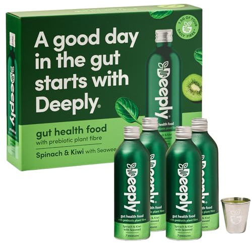 Deeply Foods Prebiotic & Plant Fibre Drink (Spinach & Kiwi/4x 455ml) | Prebiotics For Gut Health | Supports Digestion, Reduces Bloating | Vitamin D3 & B9 Support Normal Immune Function