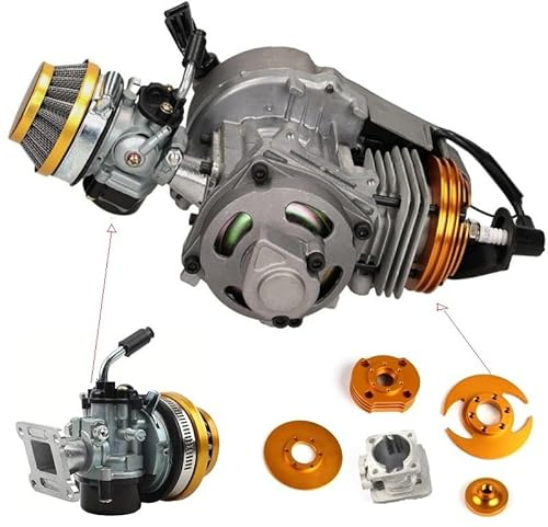 MOTORE RACING SPORT PER MINI QUAD 2 TEMPI POTENZIATO BIG BORE PIU' POTENTE E AFFIDABILE CARBURATORE CLONE DELL'ORDTO MOTORE MINIQUAD TESTA SCOMPONIBILE CILINDRO CON TRAVASI