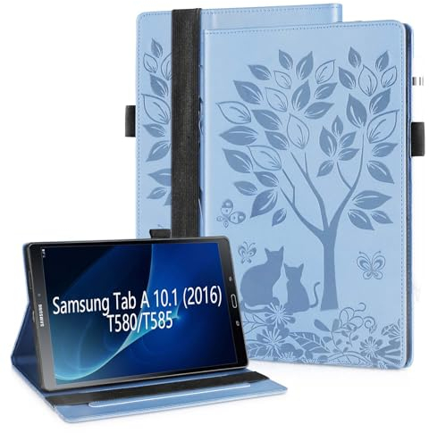 LSPCASA Carcasa para Samsung Galaxy Tab A 10.1 (2016) SM-T580/T585 Función De Soporte Funda Tablet Samsung Galaxy Tab A con Una Banda Elástica Funda Samsung Galaxy Tab A Azul