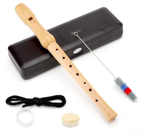 BRISKORE Flûte à bec en bois pour enfants, soprano, en érable avec doigté allemand et boîte, 8 trous, flûte à bec exquis avec tige d'essuie-glace, graisse en liège pour enfants, adultes, débutants