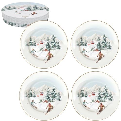 COFFRET 4 ASSIETTES DESSERT Ø 19CM EN PORCELAINE CHALET