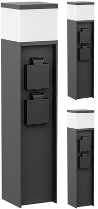 ledscom.de 3 Stück Pollerleuchte PODEL für außen, 39cm, schwarz, 2 Steckdosen, inkl. G9 Leuchtmittel, 501lm, warmweiß