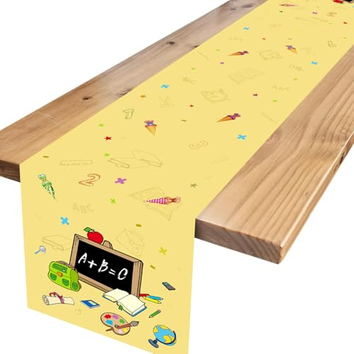 ALEGRE® Schulanfang Tischläufer Einschulung Gelb, Tischläufer Schulanfang Deko Einschulung Junge Mädchen, Tischdecke Einschulung Deko, 2024 Schuleinführung Tischdeko Einschulung Party Deko (33×183cm)