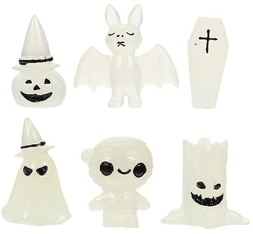 Parliky Halloween Ornament 6 Stück Kunstharz, Leuchtend, Beige