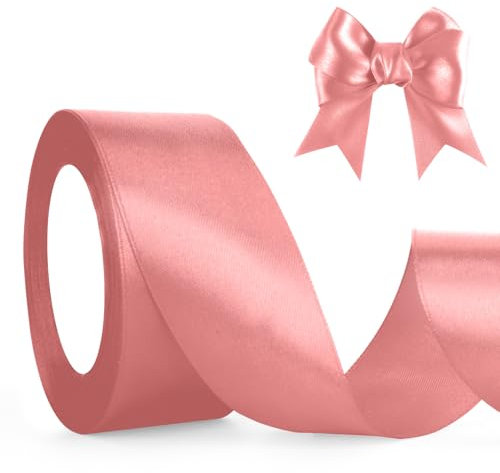 Altrosa Satinband Rosa Geschenkband Roségold 4cm Breit 23M, Schleifenband Weihnachten Rosa, Geschenkband Hochzeit Pink Dekoband Dick Stoffband für Bastelarbeit Geburtstag Geschenkverpackung Seidenband