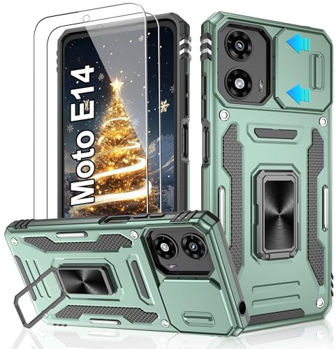 Jshru Coque de téléphone pour Motorola E14 avec protecteur d'écran et coque de protection pour appareil photo, anneau support Moto E14 pour homme et femme, coque de téléphone antichoc pour Motorola