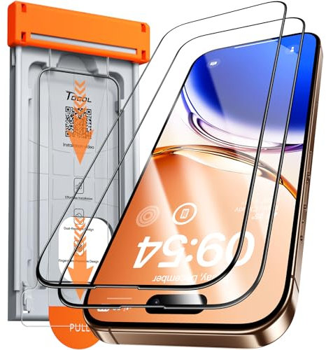 TOCOL 9H+ Glass for iPhone 16 Pro Max Screen Protector Zero Bubble, Auto-Dust Removal, 14FT+ Military Grade Shatterproof Hardness Tempered Glass Full Edge Coverage Easy Installation 6.9 2 Pack