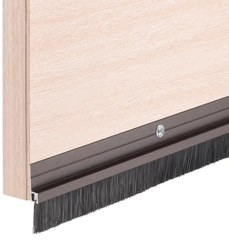 sourcing map 1 Pcs Door Draft Stopper Aluminum Door Weather Stripping Door Bottom Seal Strip Under Door Sweep with Brush for Cold Insulation Dust Noise Blocker (39.4L x 0.8W, Brown)
