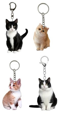 Yjcnelcr Lot de 4 porte-clés pour femme avec motif chat mignon - Porte-clés unique tendance en acrylique texturé pour les amateurs de chats - Porte-clés cadeaux pour femmes et filles, Tel que montré,
