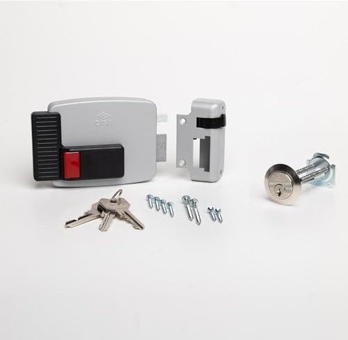 CISA - Serrure électrique à appliquer 111610701N7 - Serrure électrique CISA en acier peint avec bouton intérieur - Serrure de porte extérieure électrique entrée 70 réglable - Main droite