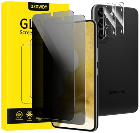 QZGWDY Verre Trempé Anti-Espion pour Samsung Galaxy S22, Lot de 2 Film Protection Écran + 2 Pièces Protection Camera Objectif Vitre Protecteur Protege Sans Bulles, Dureté 9H, Facile à Installer