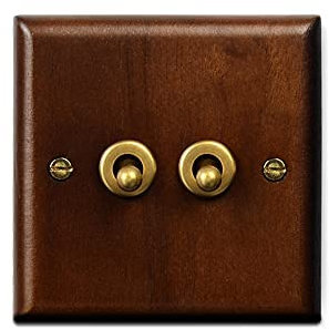 PXAMORTEL Interrupteur à Plaque Plate, Interrupteur Mural Vintage en Laiton à 4 Positions, 2 Voies, Simple et Double, en Bois Massif, Type 86(2 Gang 2 Way)
