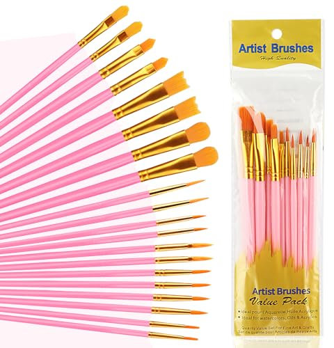 20 Piezas Pinceles para Pintura,Pinceles Acuarela Profesional con Cerdas de Nylon,para Pinturas Acrílicas,Acuarelas,Aceites,Gouaches,para Artistas, Adultos