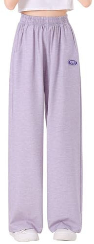 Pantalon Soie Glacée Enfant Fille Fluide Taille Haute élastique Pantalon Ete Ado Fille Leger Ample Confortable Mignon Pas Cher Chic Casual Vacances 3-14 Ans (Purple, 11-12 Years)