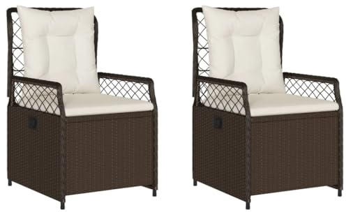 Massbinet Gartensessel 2 STK. Verstellbar Braun Poly Rattan Braun Linie weben